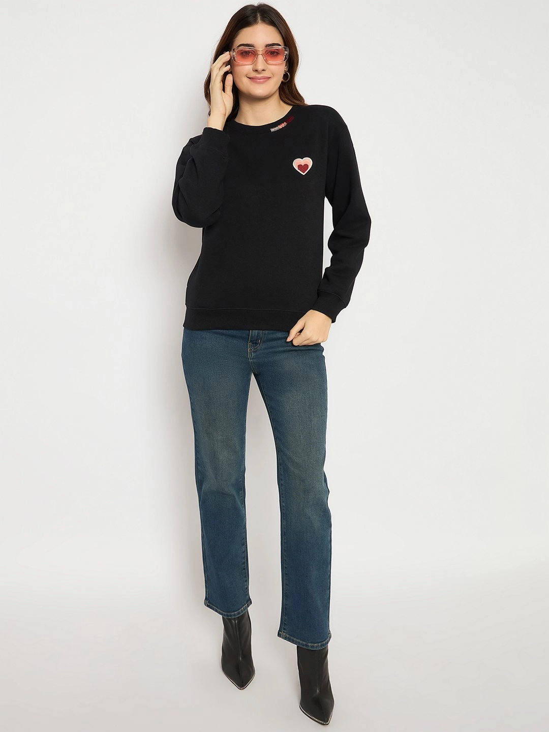 Madame Fleece Patched Black Sweatshirt product business casual sophistication