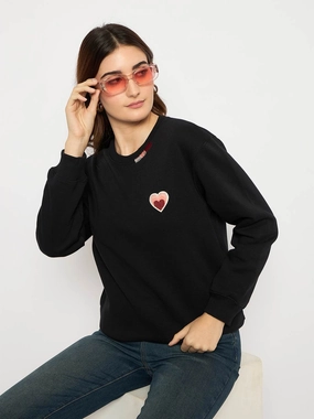 Cozy Protection Madame Fleece Patched Black Sweatshirt