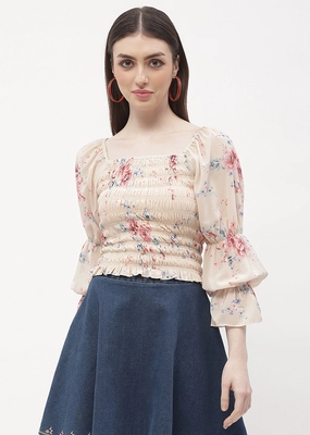 ReinforcedHems Madame Floral Beige Smocked Top