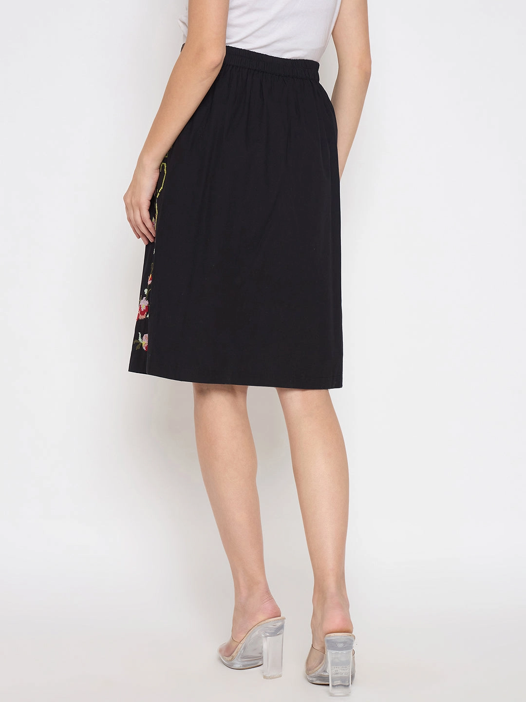 Fair trade Madame Floral Embroidered Black Cotton Mini Skirt
