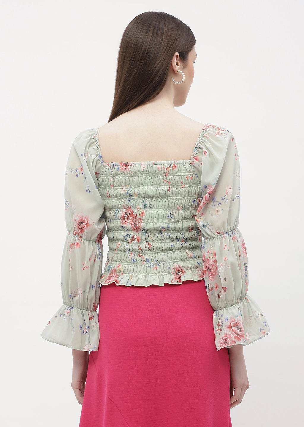 Madame Floral Mint Green Smocked Top SustainableBlend