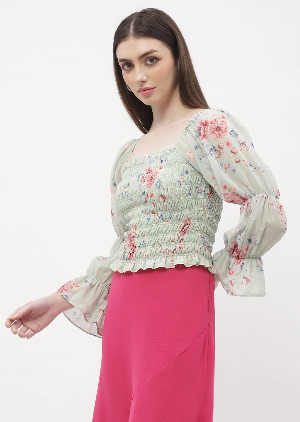 Madame Floral Mint Green Smocked Top Breathable Lining