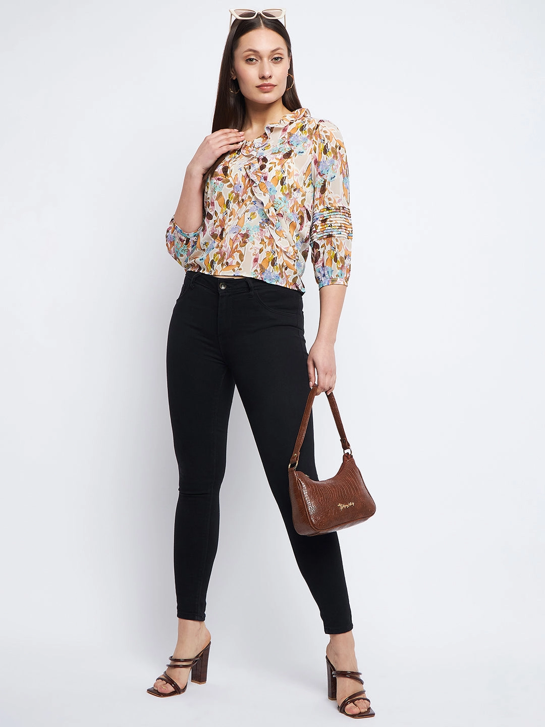 Madame Floral Off-White Ruffle Top Warm Hoodie