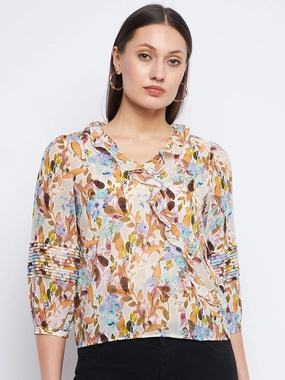 Madame Floral Off-White Ruffle Top Compact Thermal Insulation