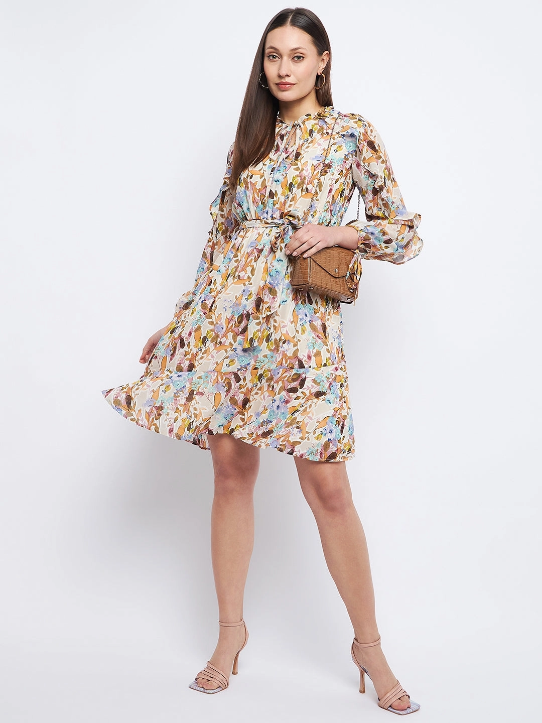 Madame Floral Print Off-White Ruffle Dress Calm Aesthetic