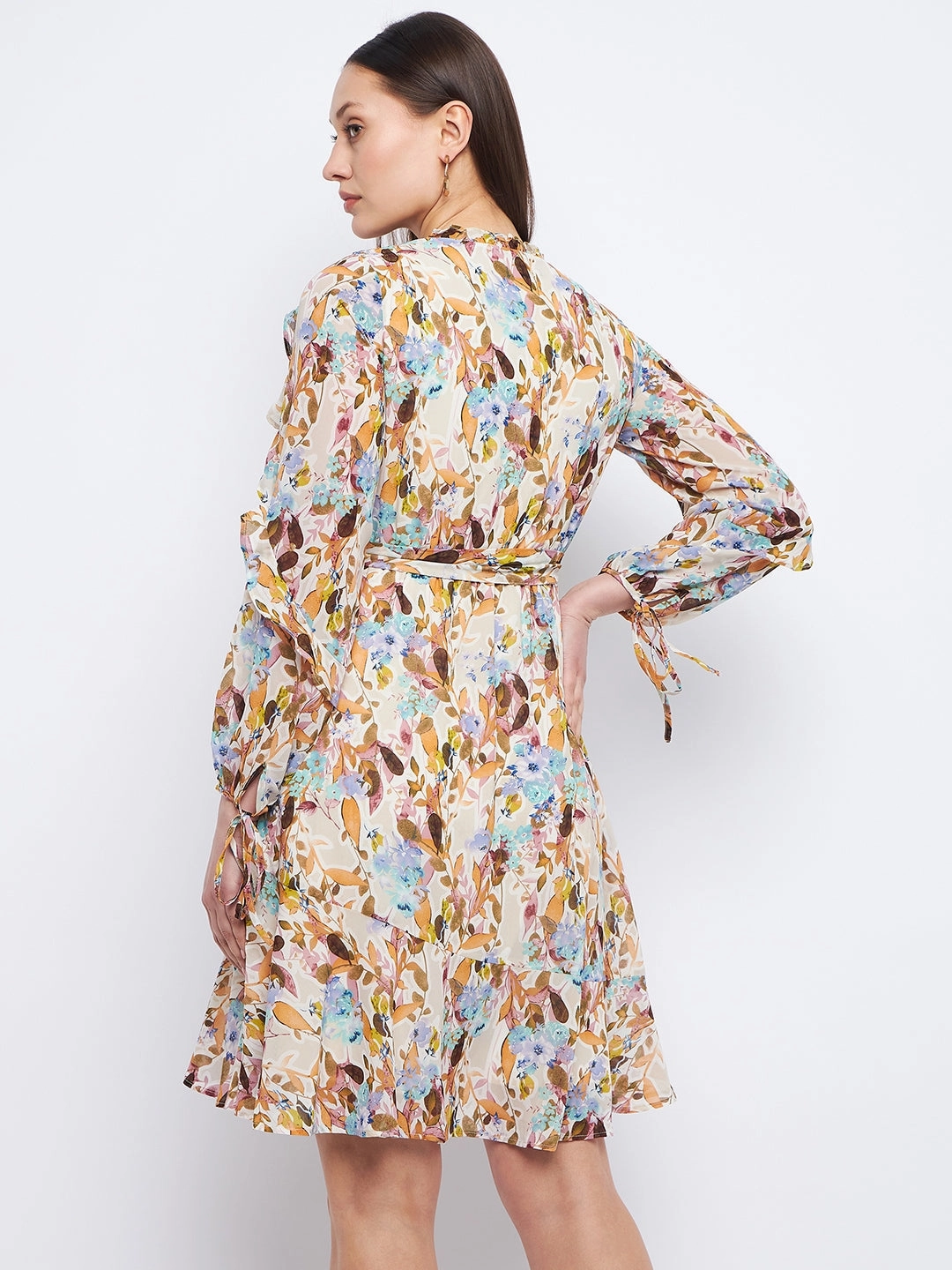 Madame Floral Print Off-White Ruffle Dress Smooth Feel