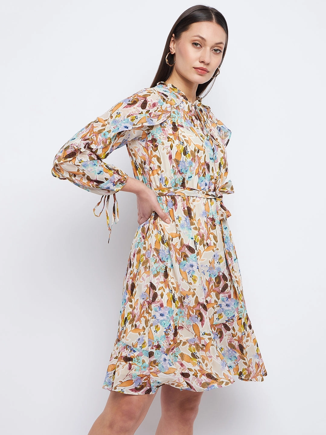 Madame Floral Print Off-White Ruffle Dress Everyday Layers