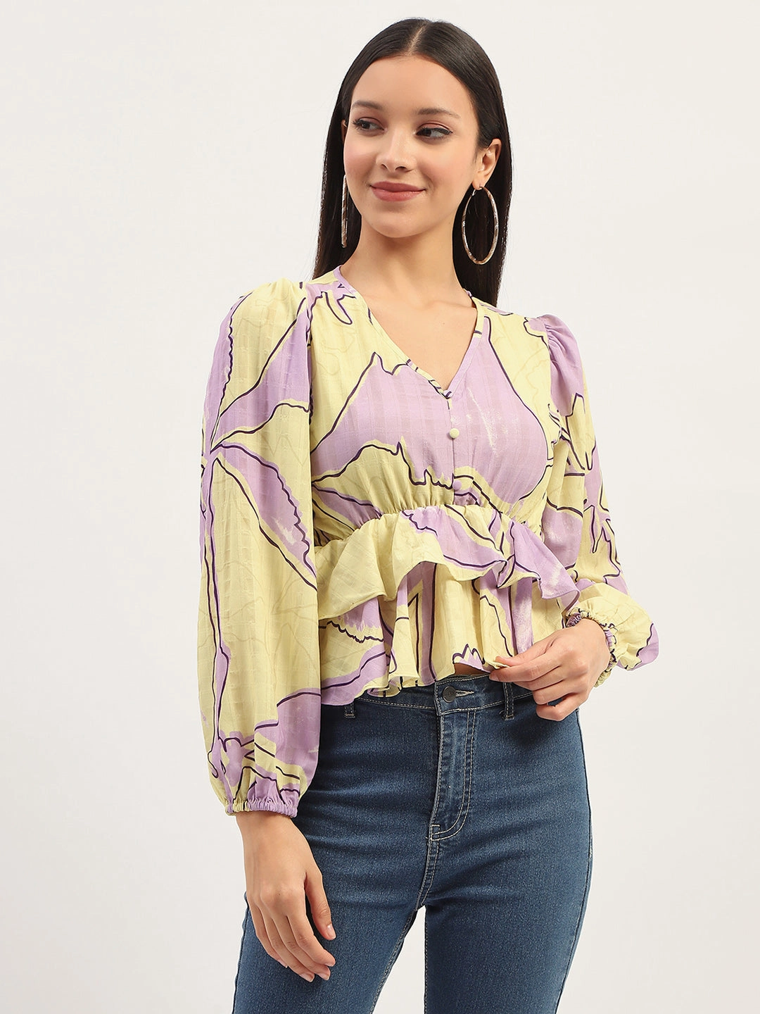 Madame Floral Print Peplum Lime Top Anti Bacterial Layer