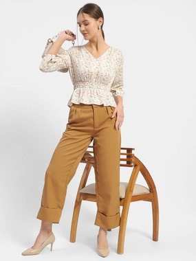All-Purpose Madame Floral Print Pink Peplum Top
