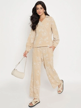 Layered Movement Urban Classic Madame Floral Print Top and Bottoms Beige Co-ord Set