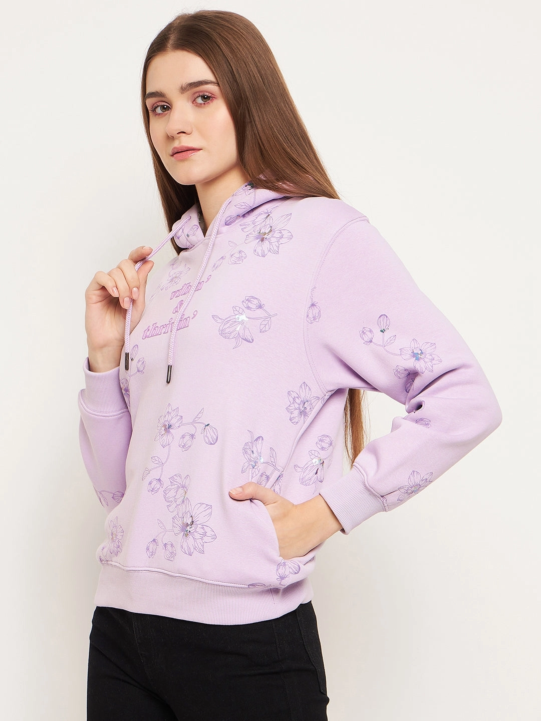 Casual Fit Madame Floral Printed Lilac Sweatshirt