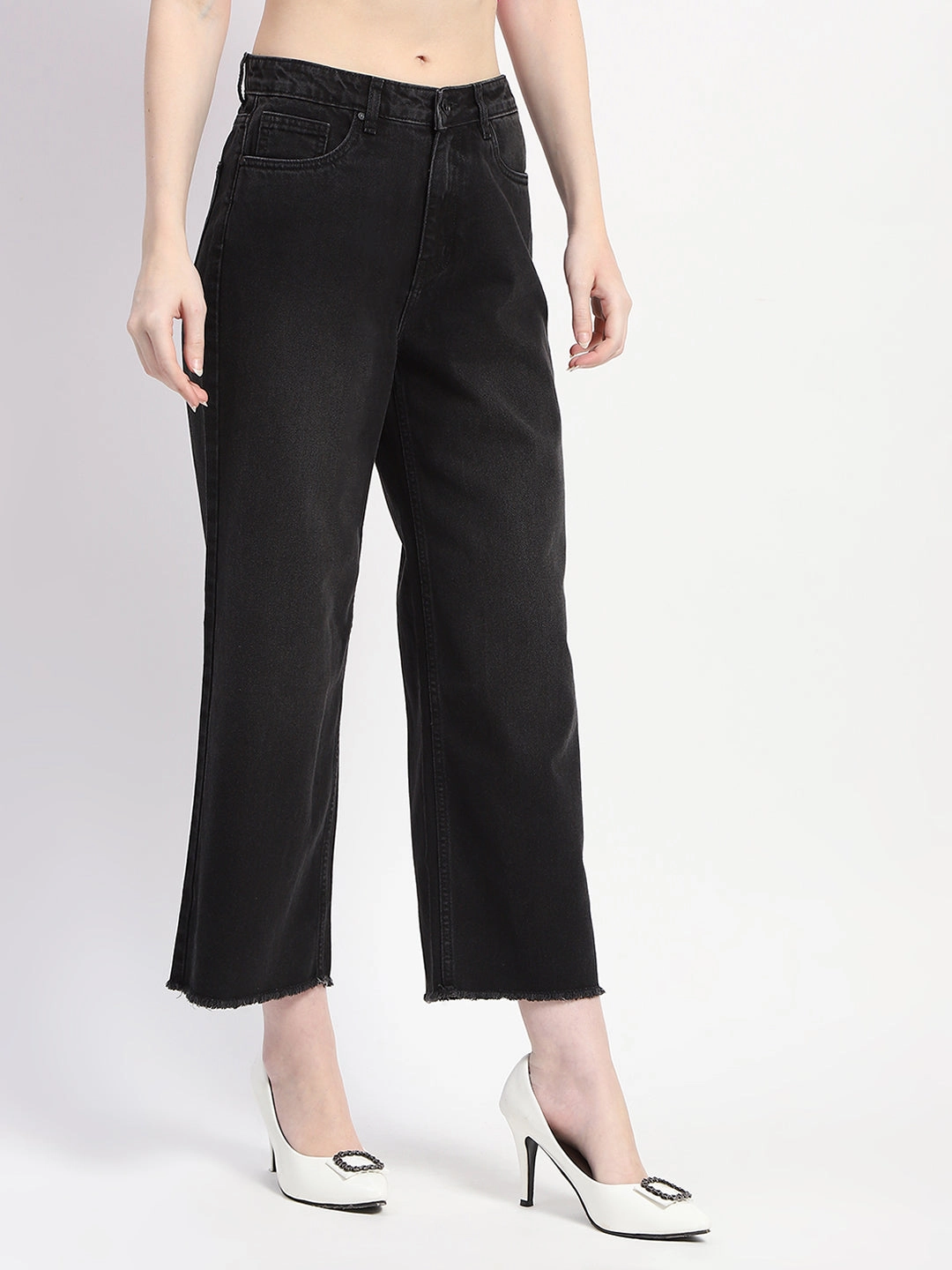 Madame Frayed Hem Black Flared Denim Teen Outfit Elegant