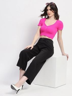 Madame Frayed Hem Black Flared Denim Morning Stroll Music Event Office Wear