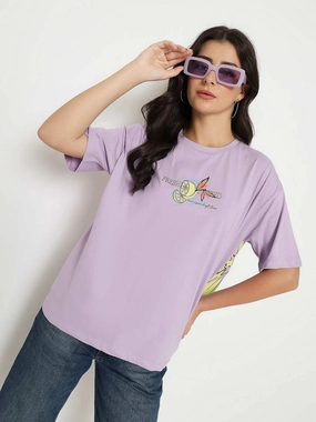 Madame Front and Back Graphic Print Lilac Cotton T-Shirt Effortless Style TemperatureRegulating