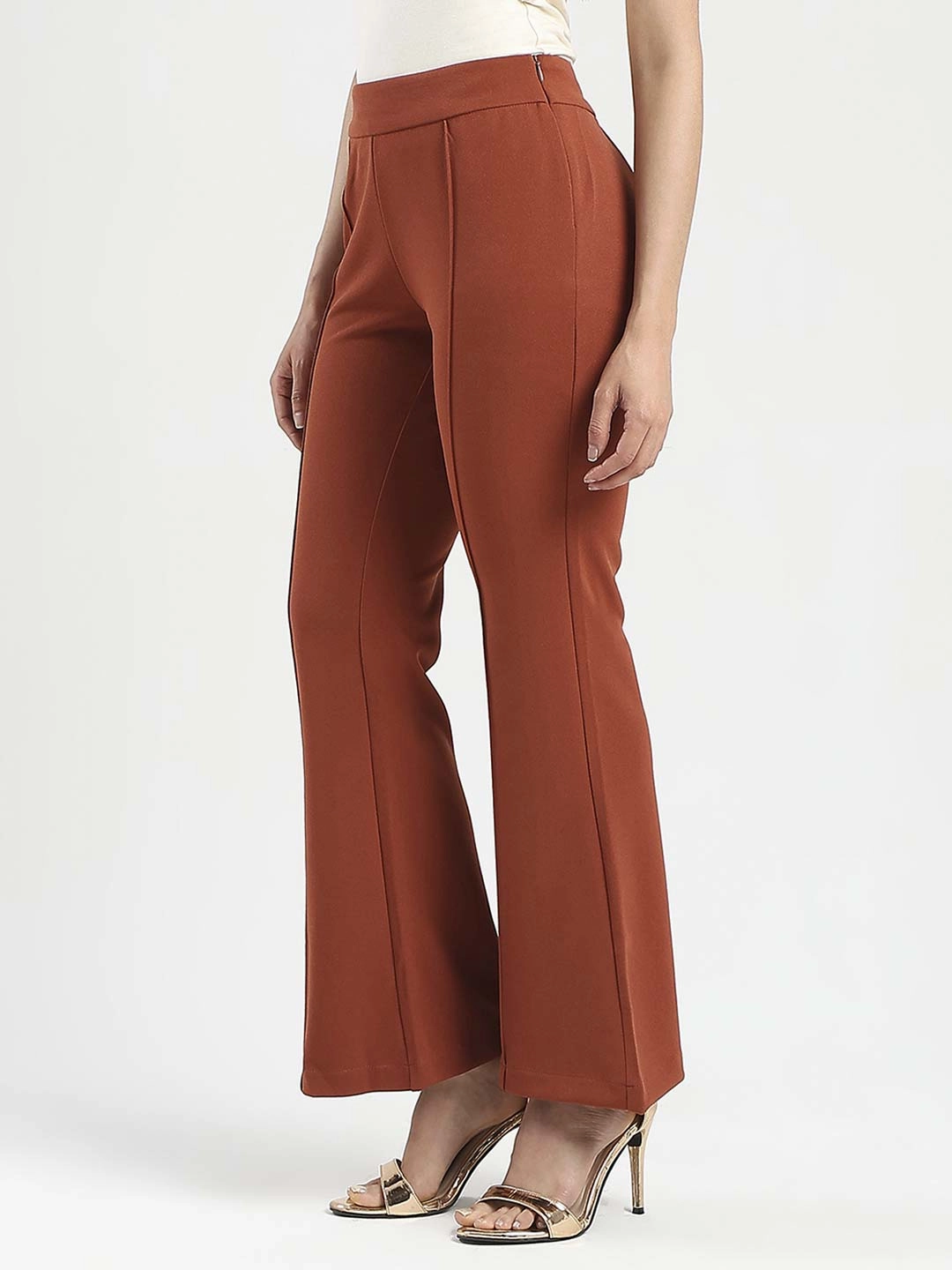 Madame Front Seam Detail Rust Red Wide Leg Trousers Ultra Soft Texture