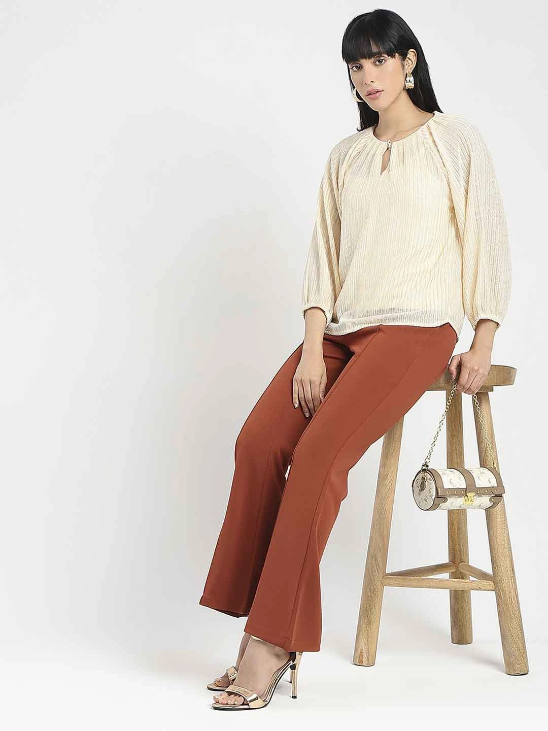 QuickDry Technology Versatile Layering Cut Madame Front Seam Detail Rust Red Wide Leg Trousers