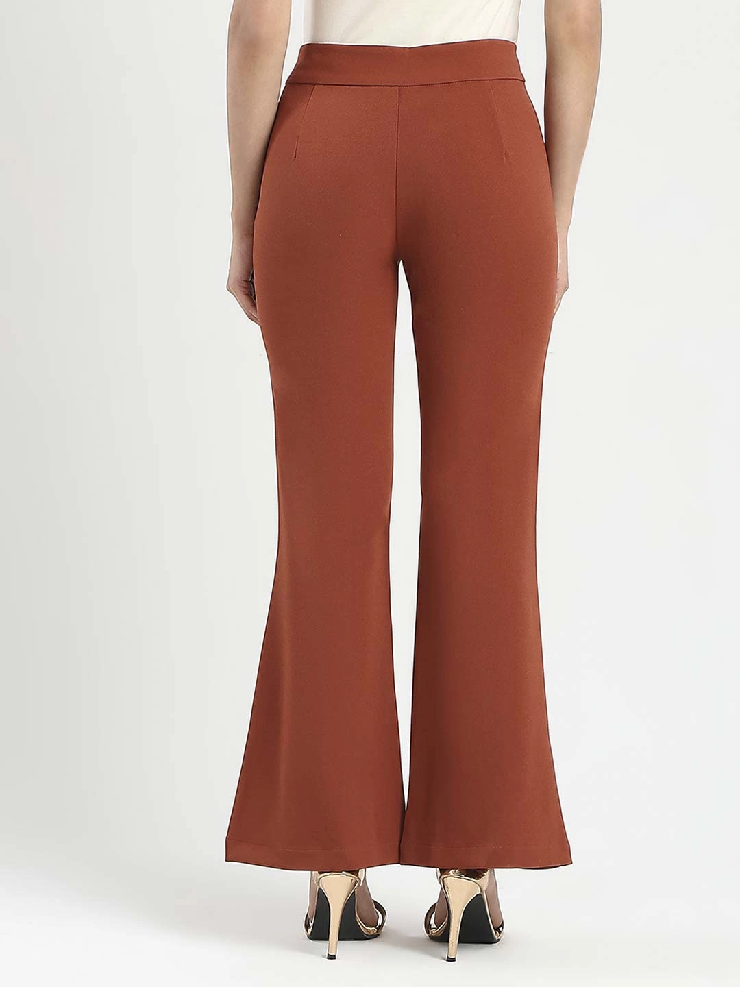 Madame Front Seam Detail Rust Red Wide Leg Trousers Flexible Shoulder Gusset