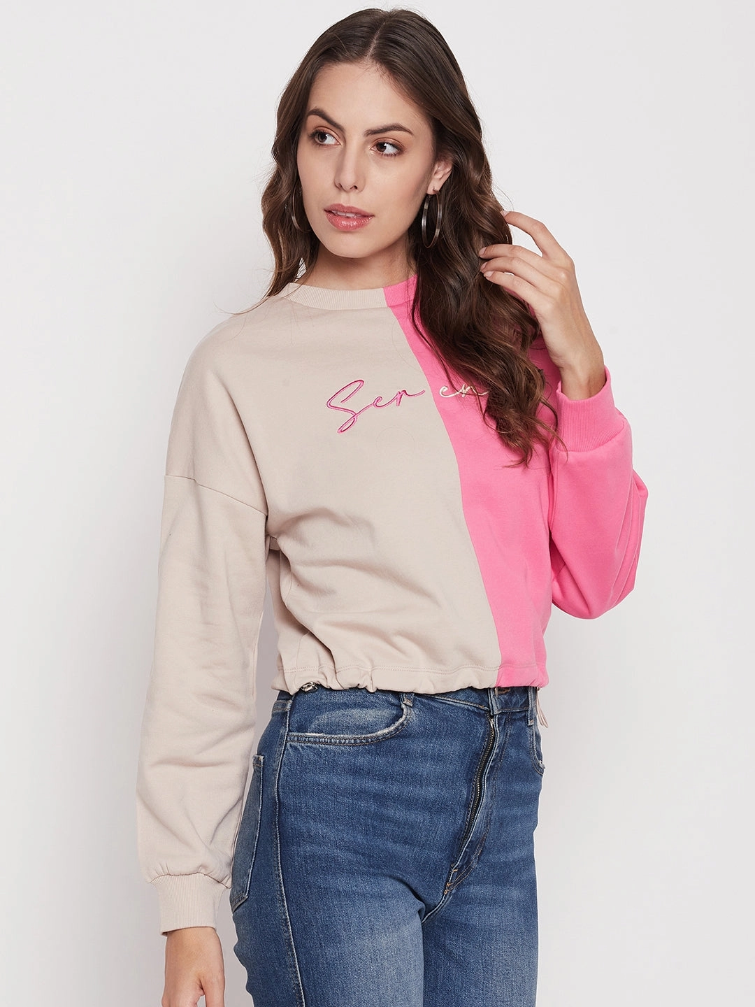 Madame Fuchsia Pink Color Block Sweatshirt product casual elegance factor
