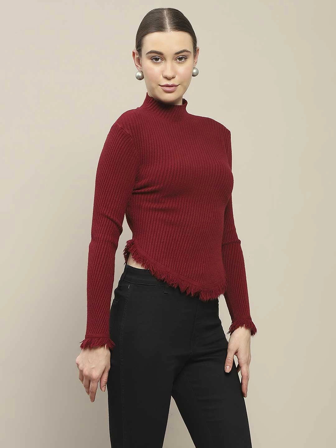Madame Fur Cuffs and Hem Wine Red Sweater Comfort Piece Quick Fit Wear