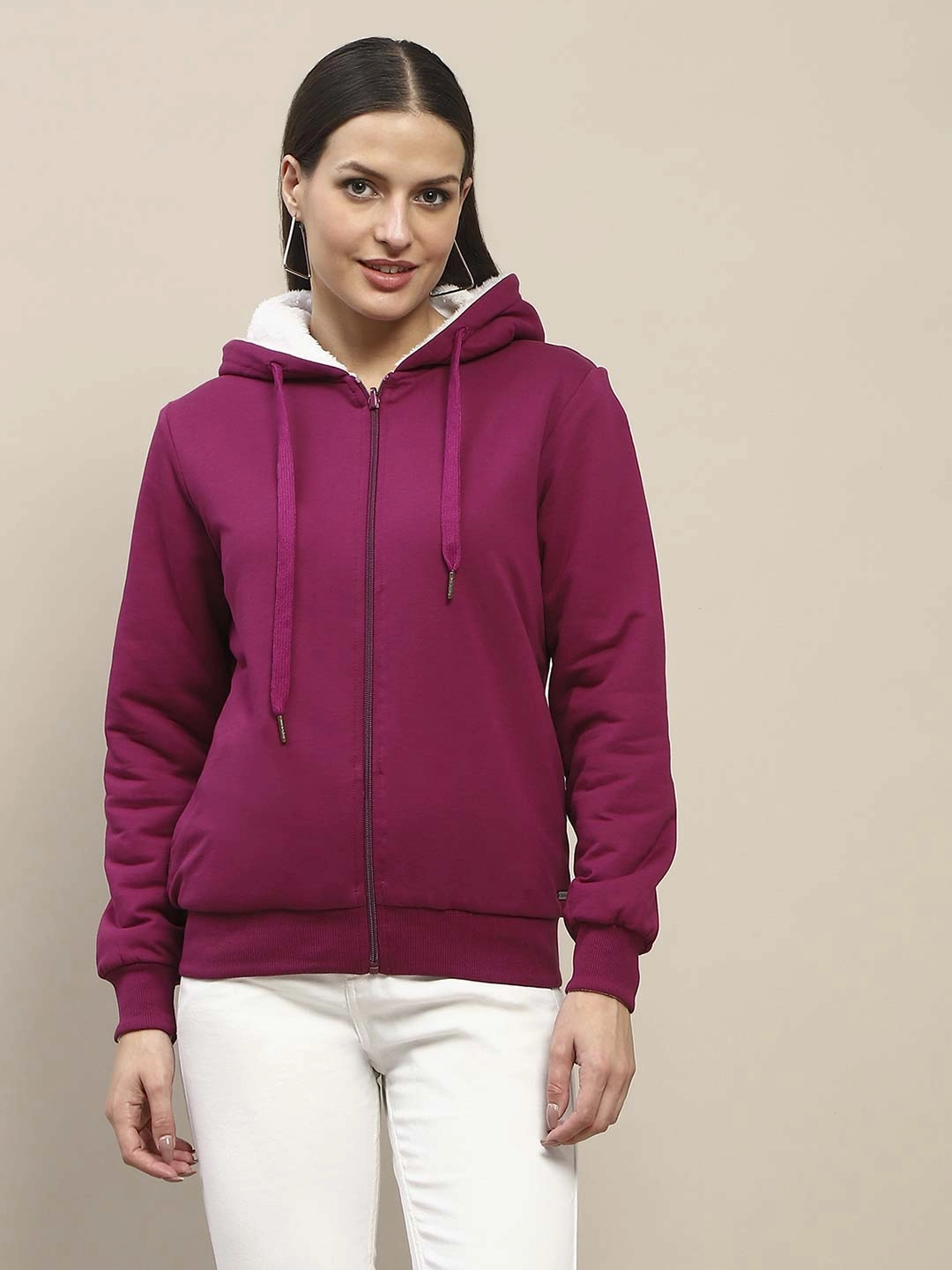 Madame Fur Hood Metal Detailed Plum Zipped Sweatshirt product graffiti urbanity