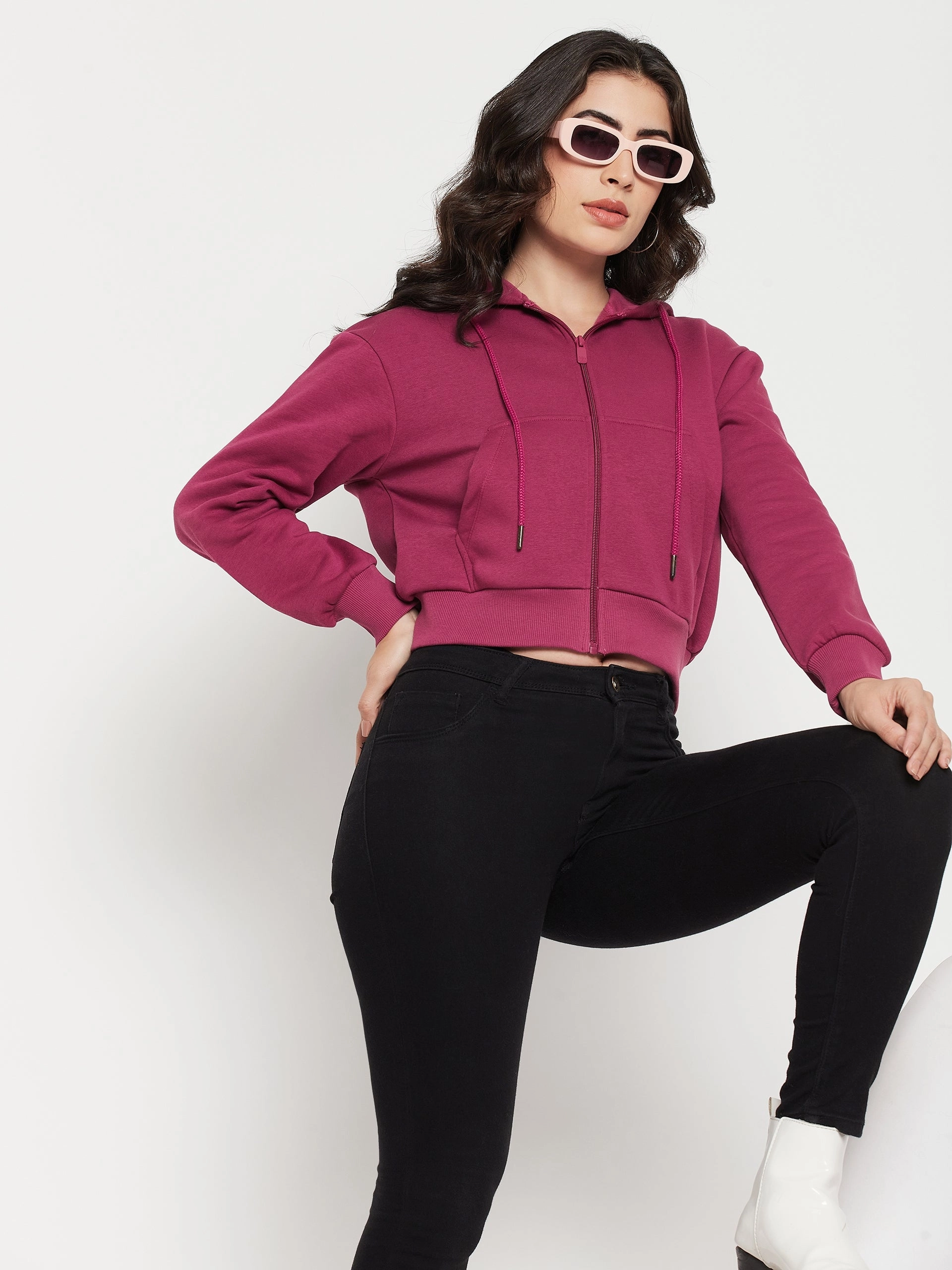 Essential Sporty Madame Fuschia Hood Neck Sweatshirt