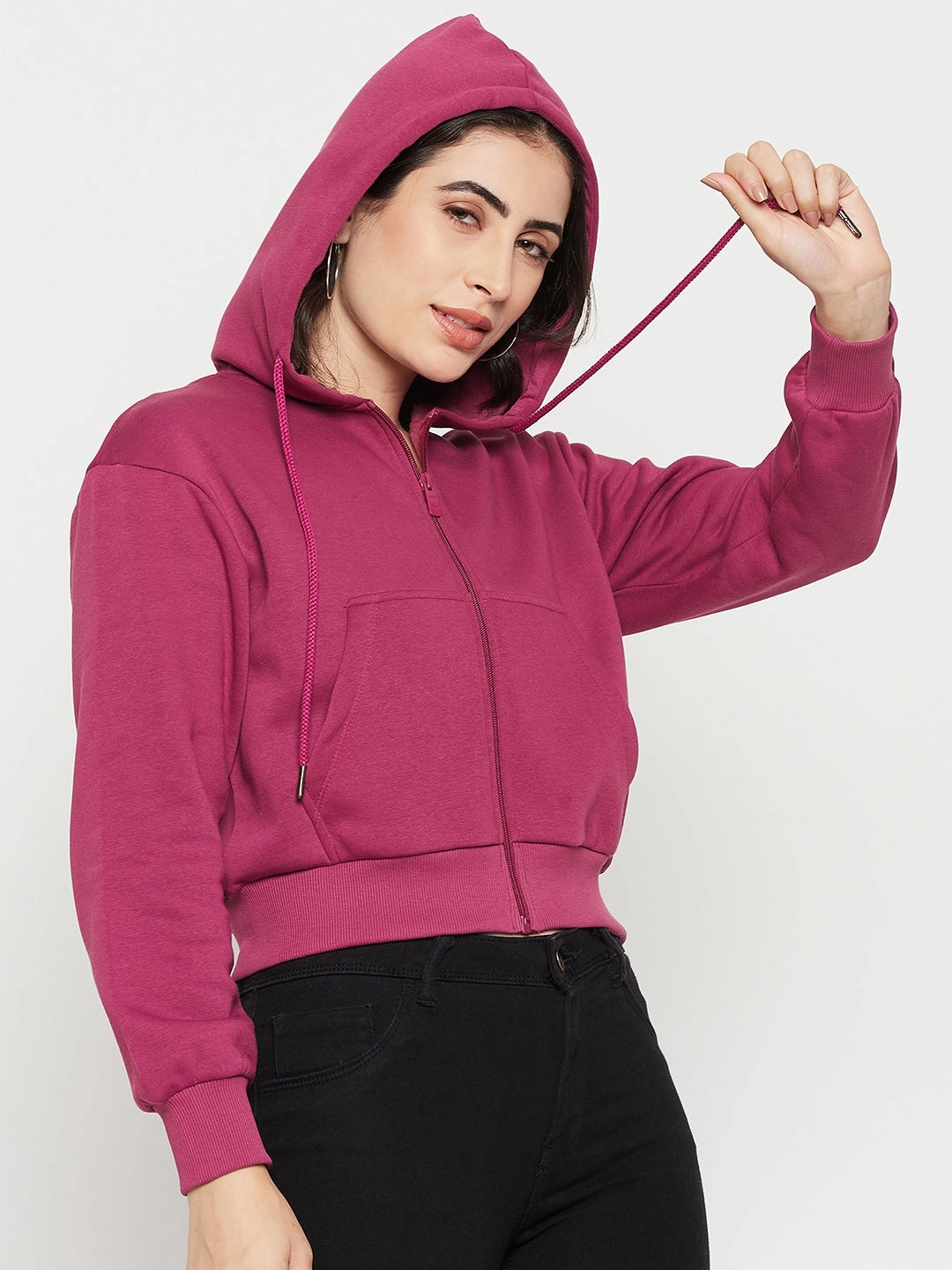 product availability Essential Comfort Madame Fuschia Hood Neck Sweatshirt