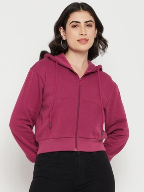 anti shrinking Sporty Design Madame Fuschia Hood Neck Sweatshirt