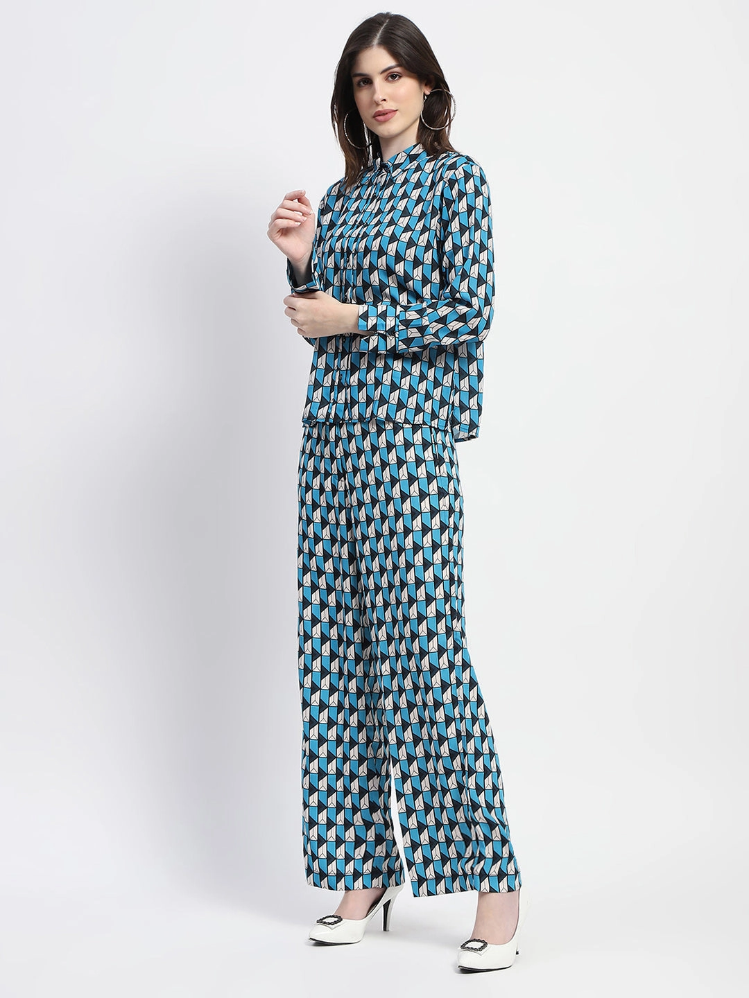 Madame Geometric Print Blue Co-Ord Set Formal dinner wear Contemporary Design
