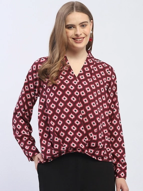 TurtleneckDesign Madame Geometric Print Maroon Regular Top