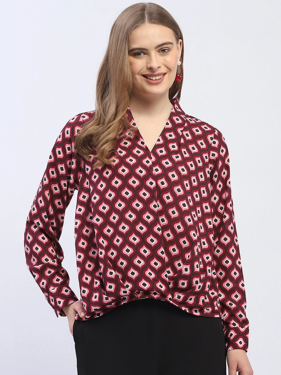 TurtleneckDesign Madame Geometric Print Maroon Regular Top