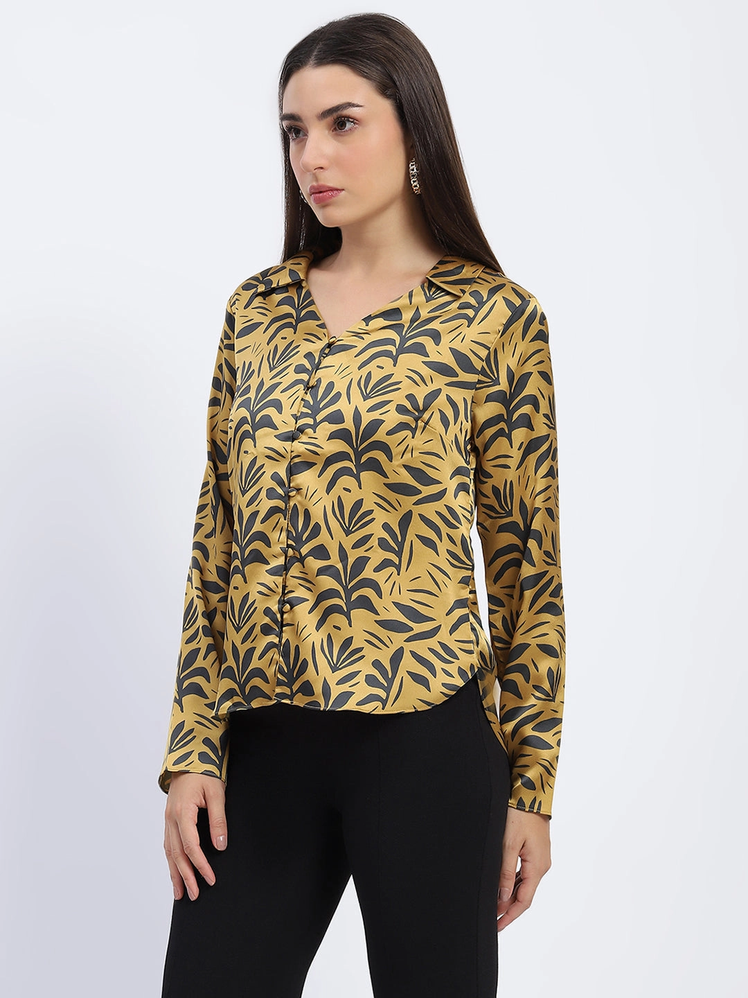 Regular Fit Madame Golden Leaf Print Shirt