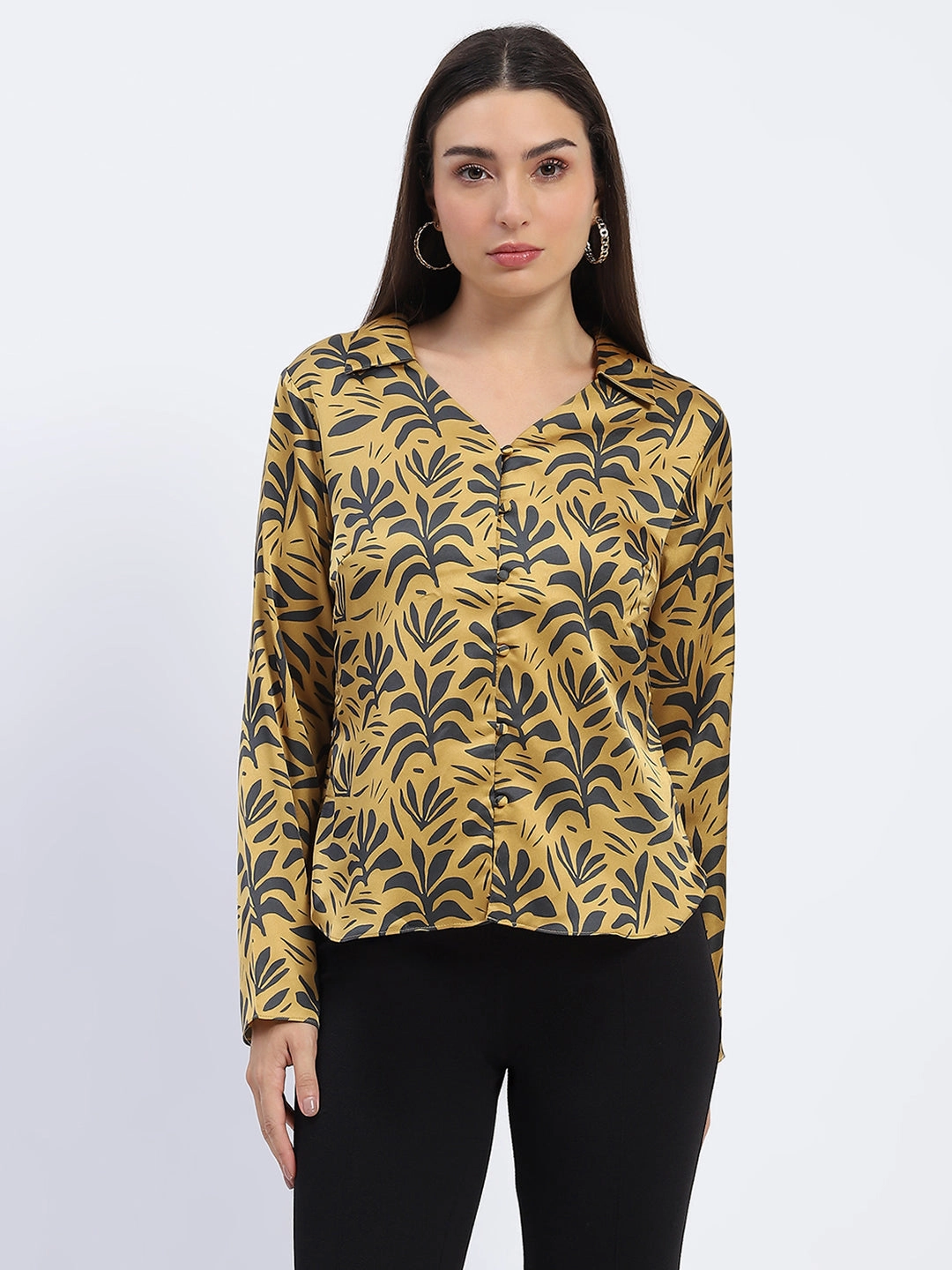 Madame Golden Leaf Print Shirt Summer Camp
