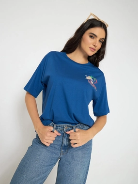 Comfy Base Madame Graphic Adorned Royal Blue Cotton T-Shirt