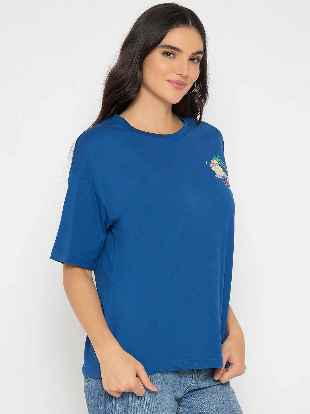 Durable Color Retention Adjustable Fit Madame Graphic Adorned Royal Blue Cotton T-Shirt