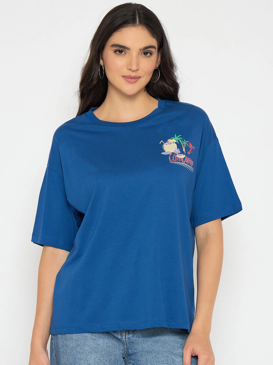 Madame Graphic Adorned Royal Blue Cotton T-Shirt birthday party