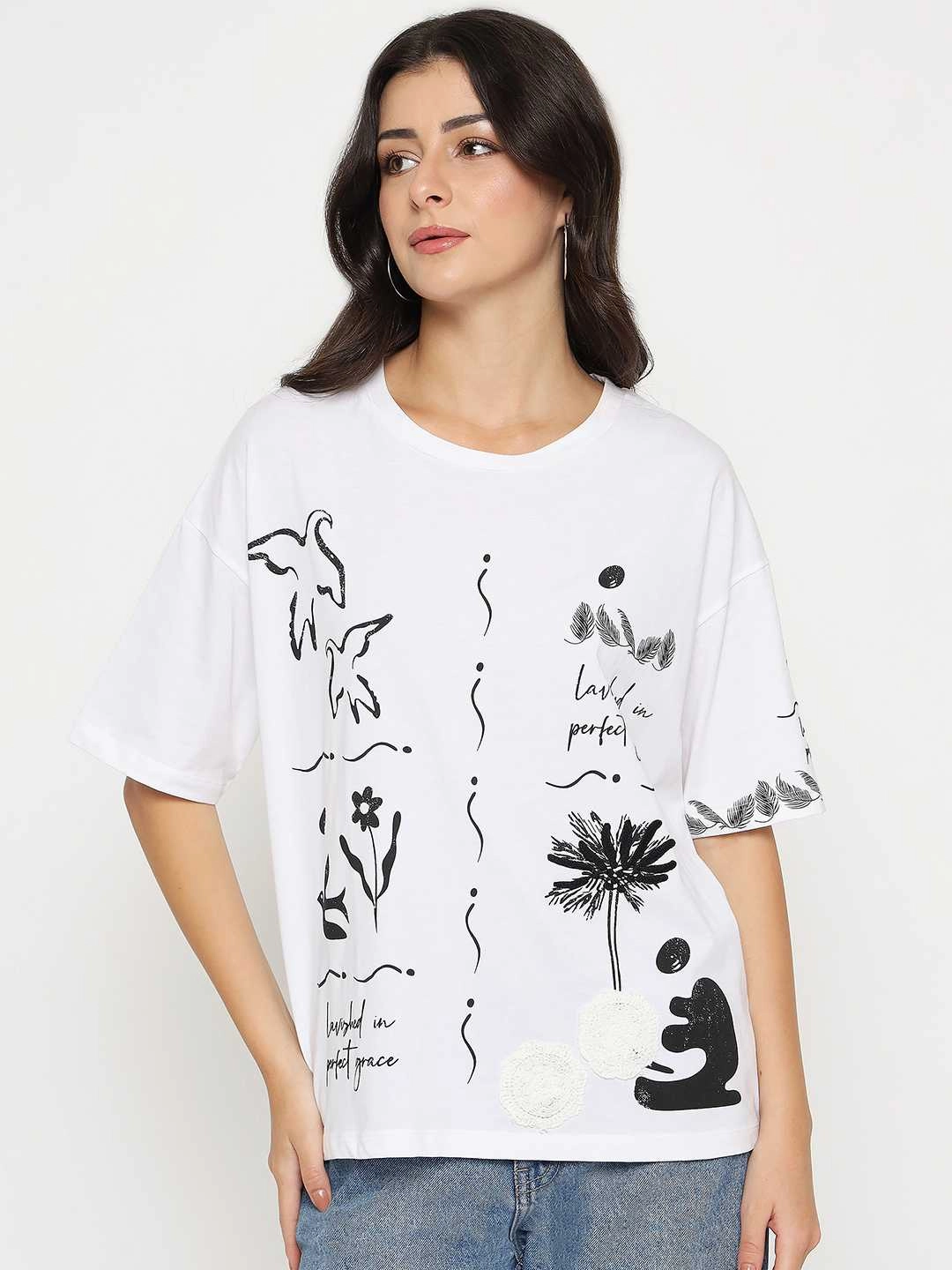 Relaxed Vibe Madame Graphic Print Cotton White T-shirt