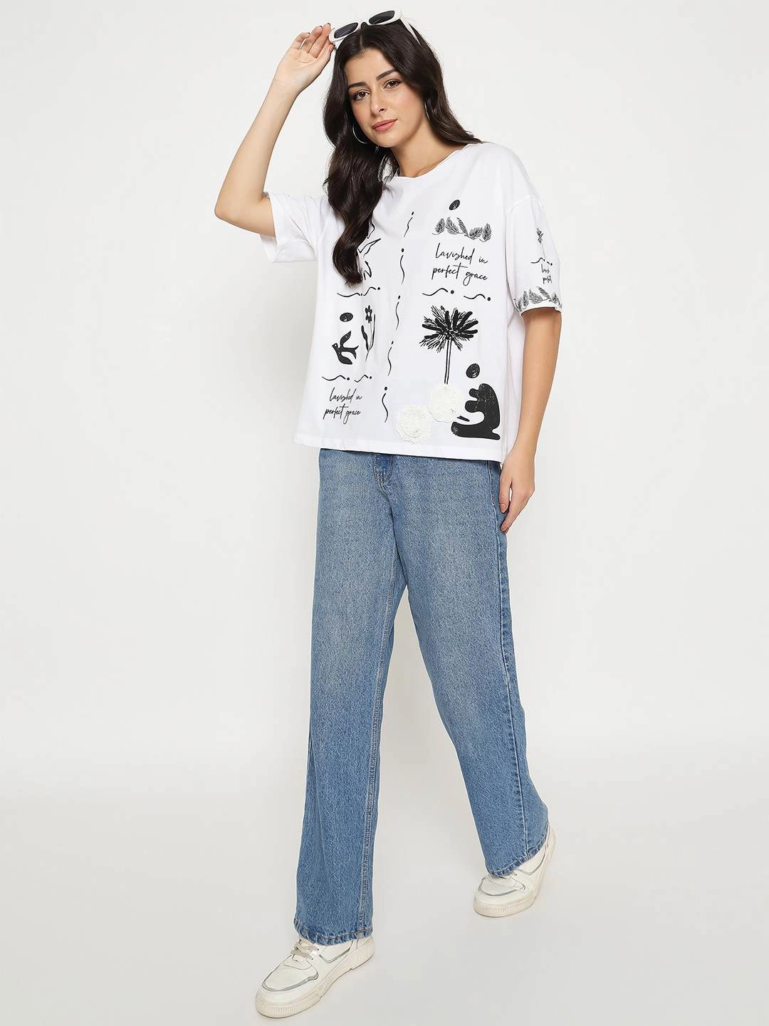 Stylish Layer Look Top Rated Madame Graphic Print Cotton White T-shirt