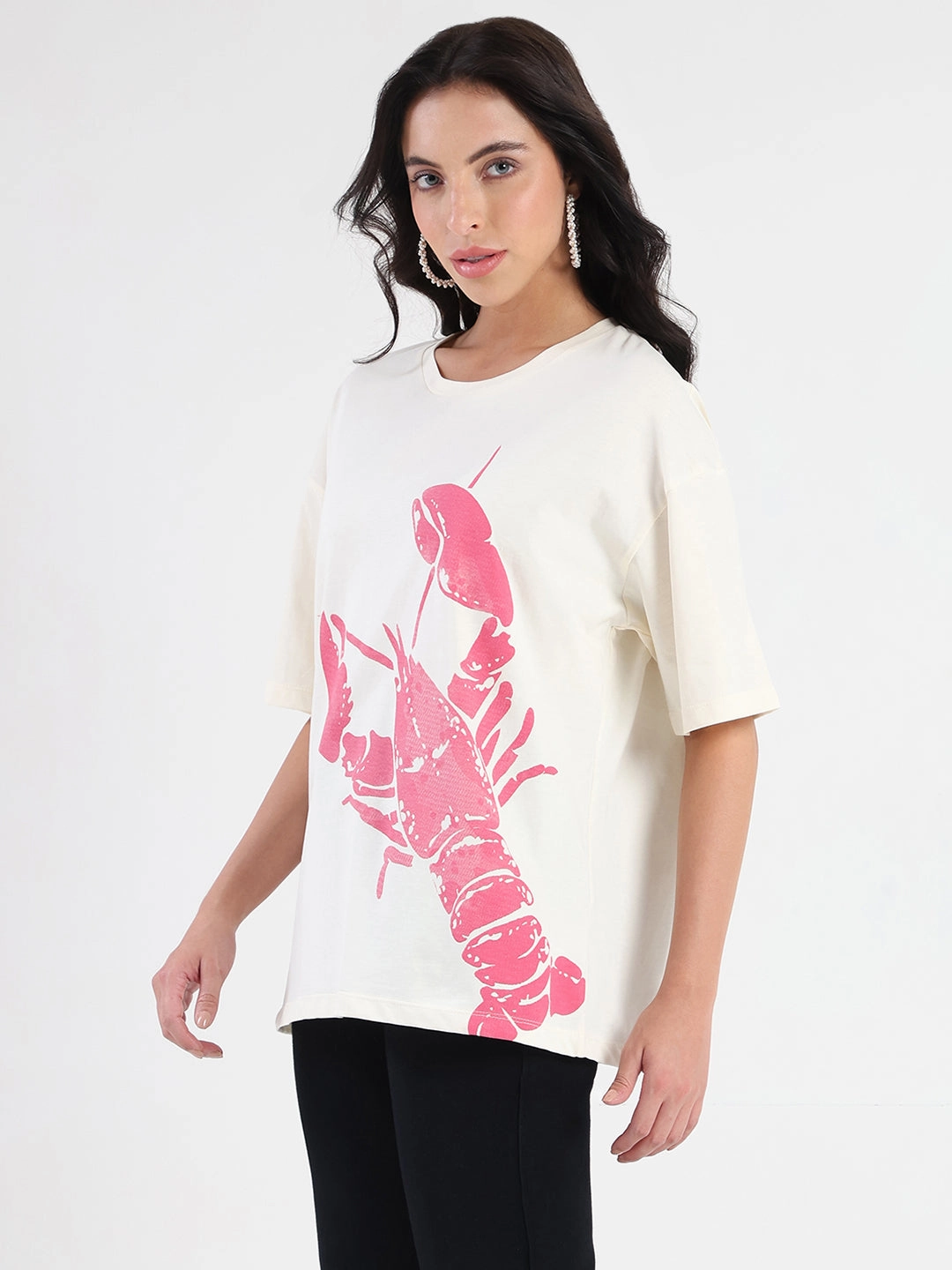 Madame Graphic Print Half Sleeve Off White Cotton T-shirt Casual Must-Have