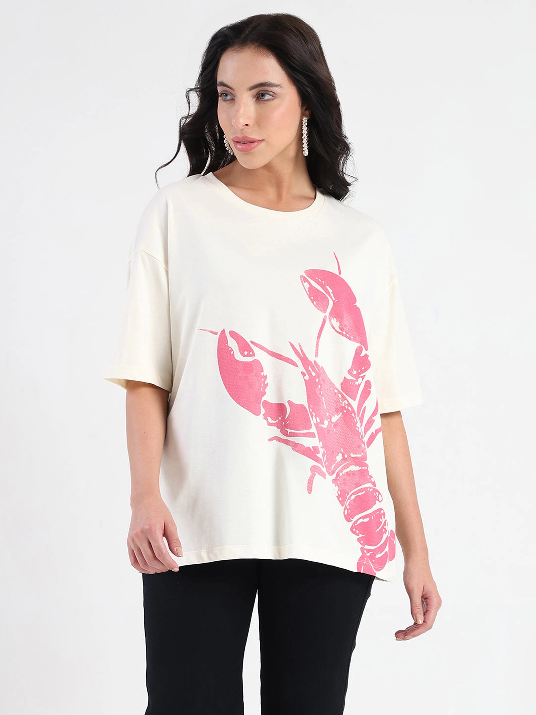 Madame Graphic Print Half Sleeve Off White Cotton T-shirt Adjustable Fit Stretch Fabric Technology