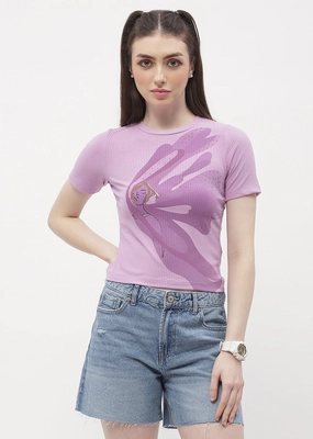 Madame Graphic Print Lilac Ribbed T-Shirt Everyday Comfort Outdoor Light