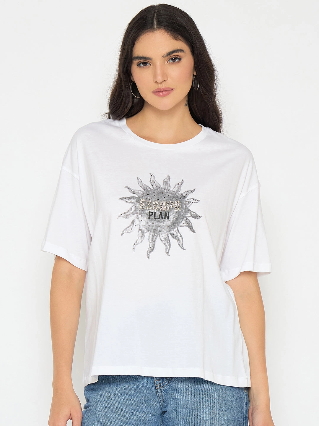 Madame Graphic Print White Cotton T-shirt Cool and Chic