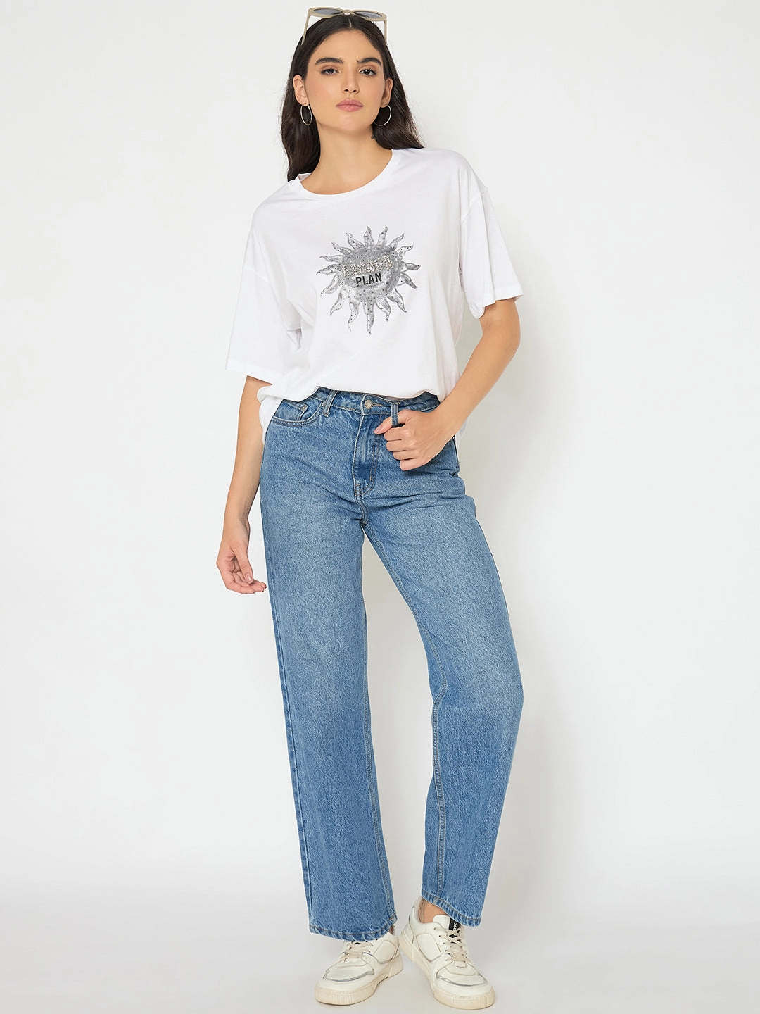 Abstract print Madame Graphic Print White Cotton T-shirt