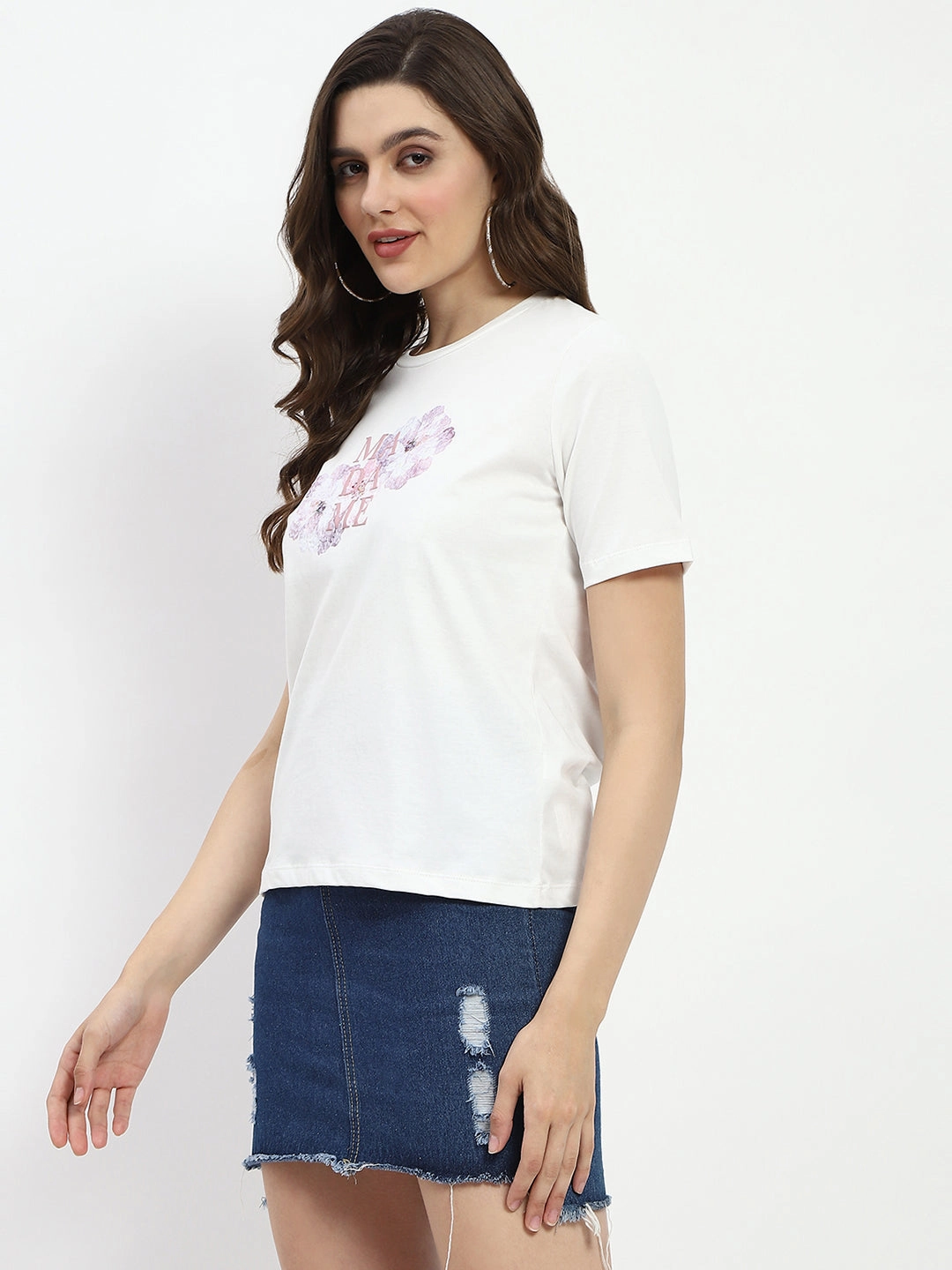 Madame Graphic Print White Cotton T-Shirt Fit For Movement