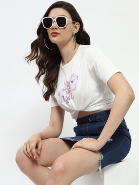 monochromatic Sweat Absorbent Madame Graphic Print White Cotton T-Shirt