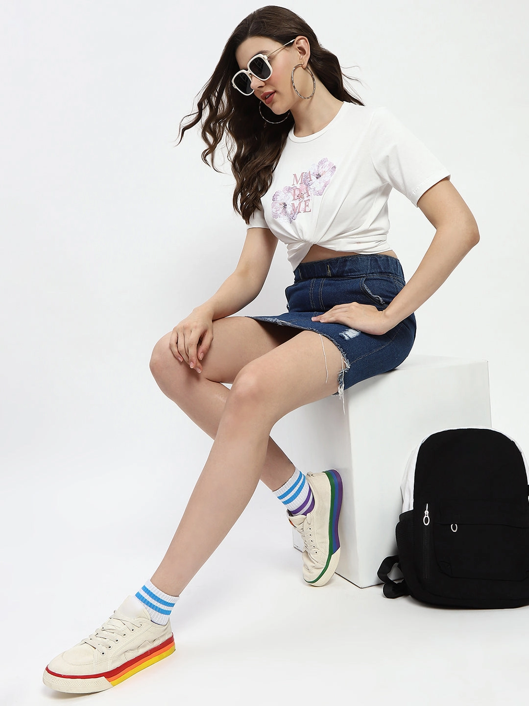 Hiking durability Madame Graphic Print White Cotton T-Shirt