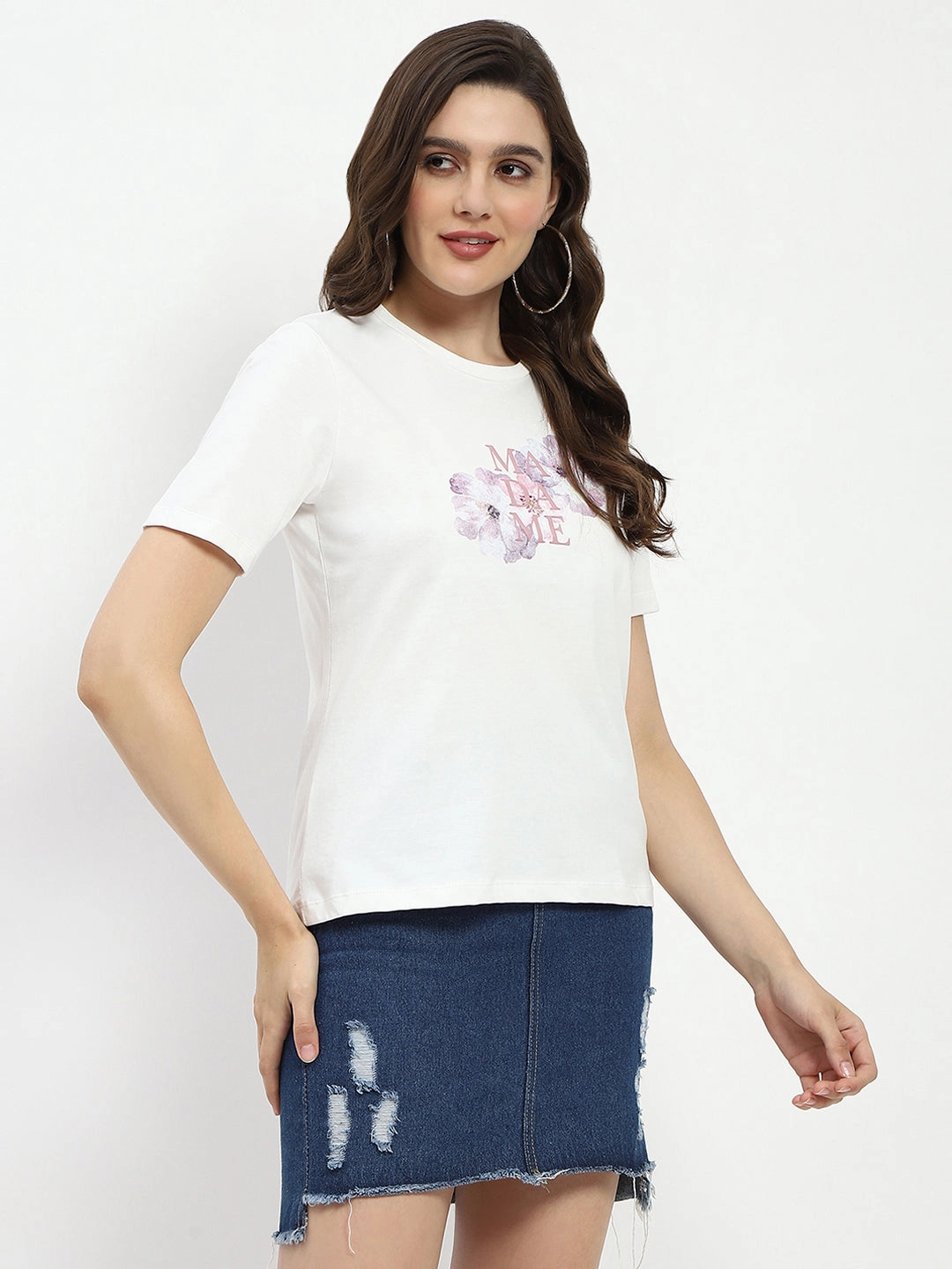 Cozy And Warm EcoFriendlyMaterial Madame Graphic Print White Cotton T-Shirt