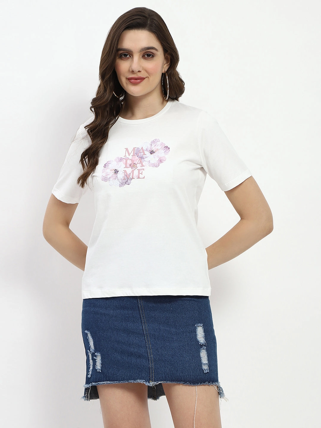 Cozy Comfort Madame Graphic Print White Cotton T-Shirt