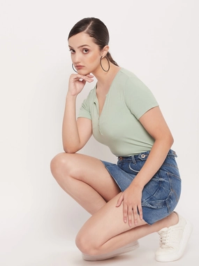 Madame Green Deep V Neck Fitted Cotton T-shirt Simple Yet Elegant baby shower