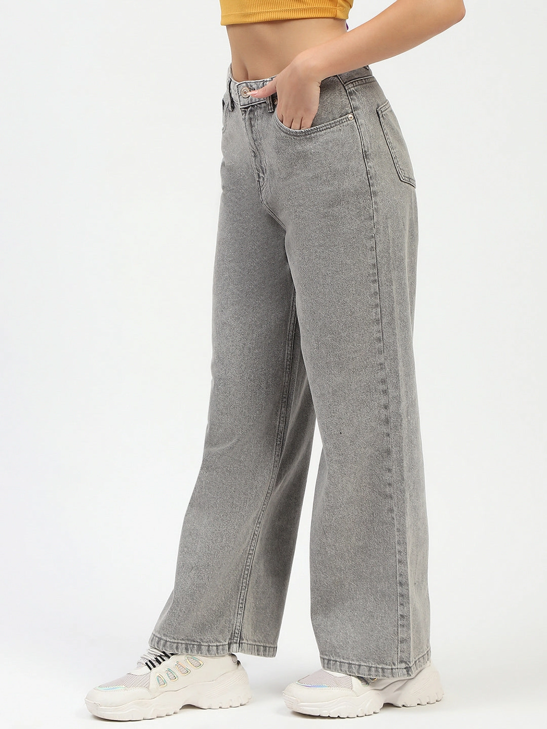 Abrasion Resistant Fabric Smart Design Madame Grey Wide-Leg Jeans