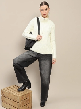 Madame Half Zipper Collared Off White Sweater Cozy Performance Quick Dry Weave